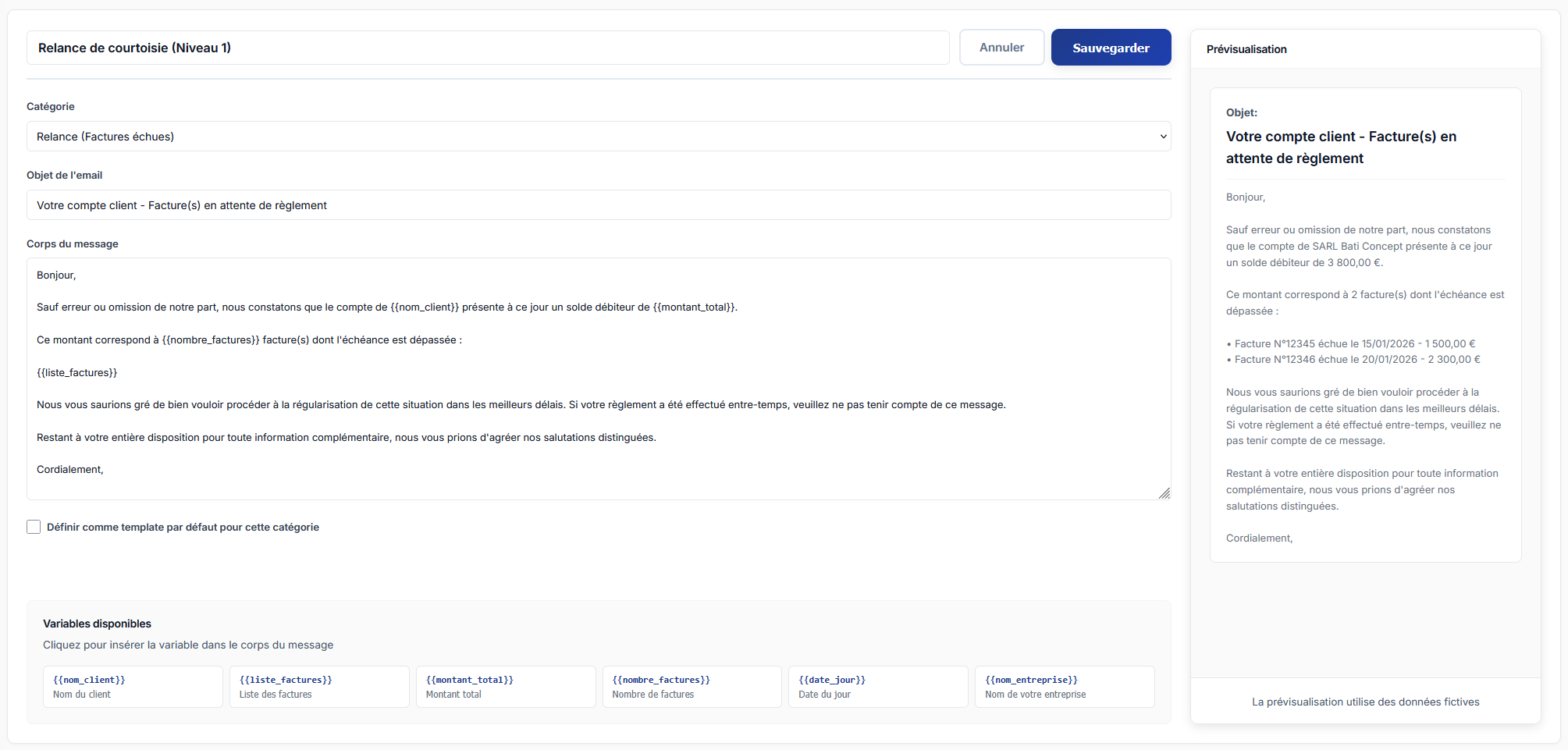 Module Templates RelanceVite — 6 modèles email et courrier personnalisables